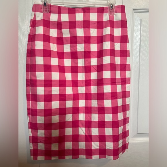 Boden Richmond Pink White Buffalo Plaid Cotton Pencil Skirt 8R - Picture 4 of 6